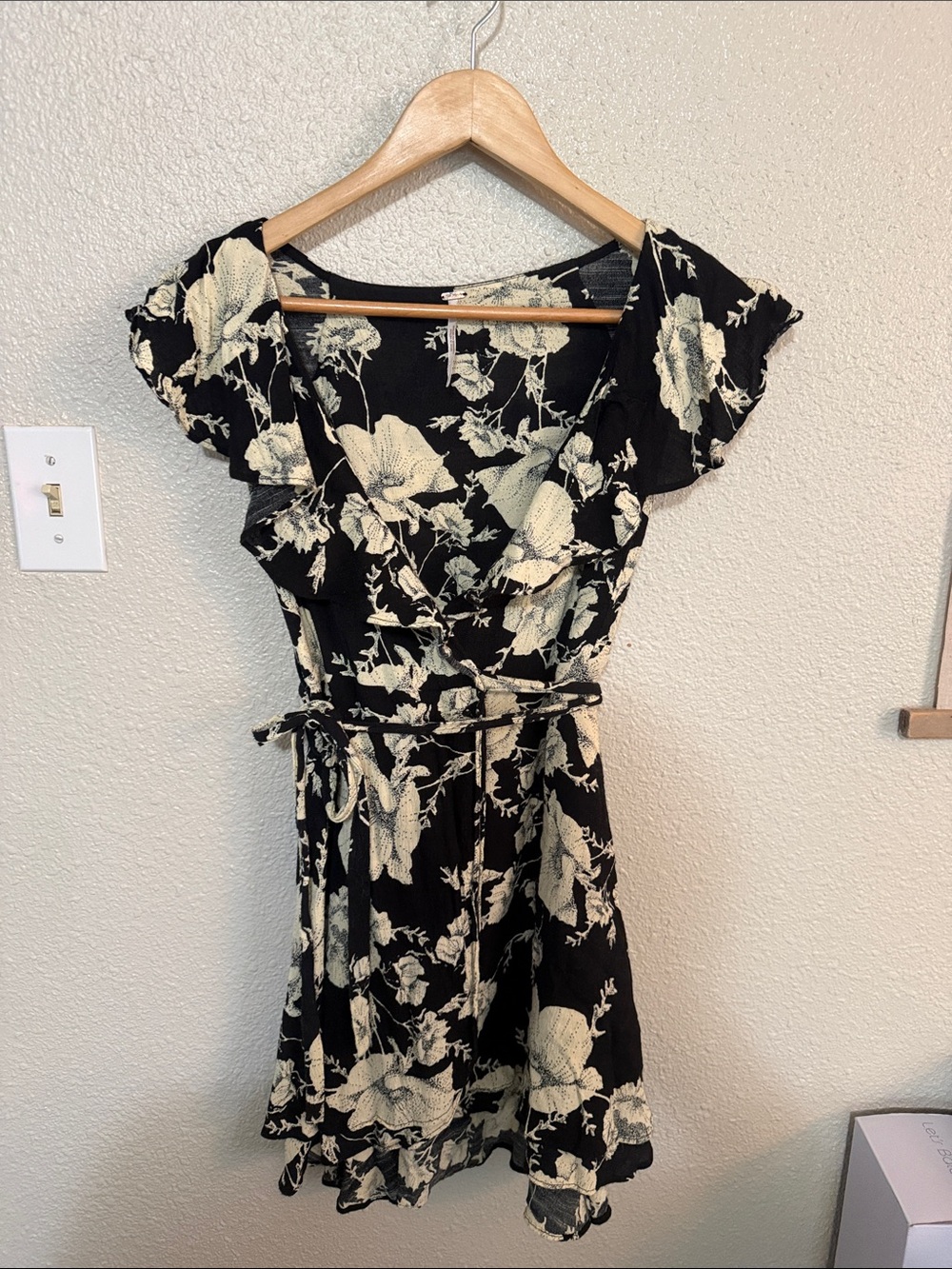 Free People Black Dress with Cream Floral Print